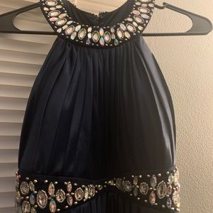 Stunning floor length navy blue sequined dress